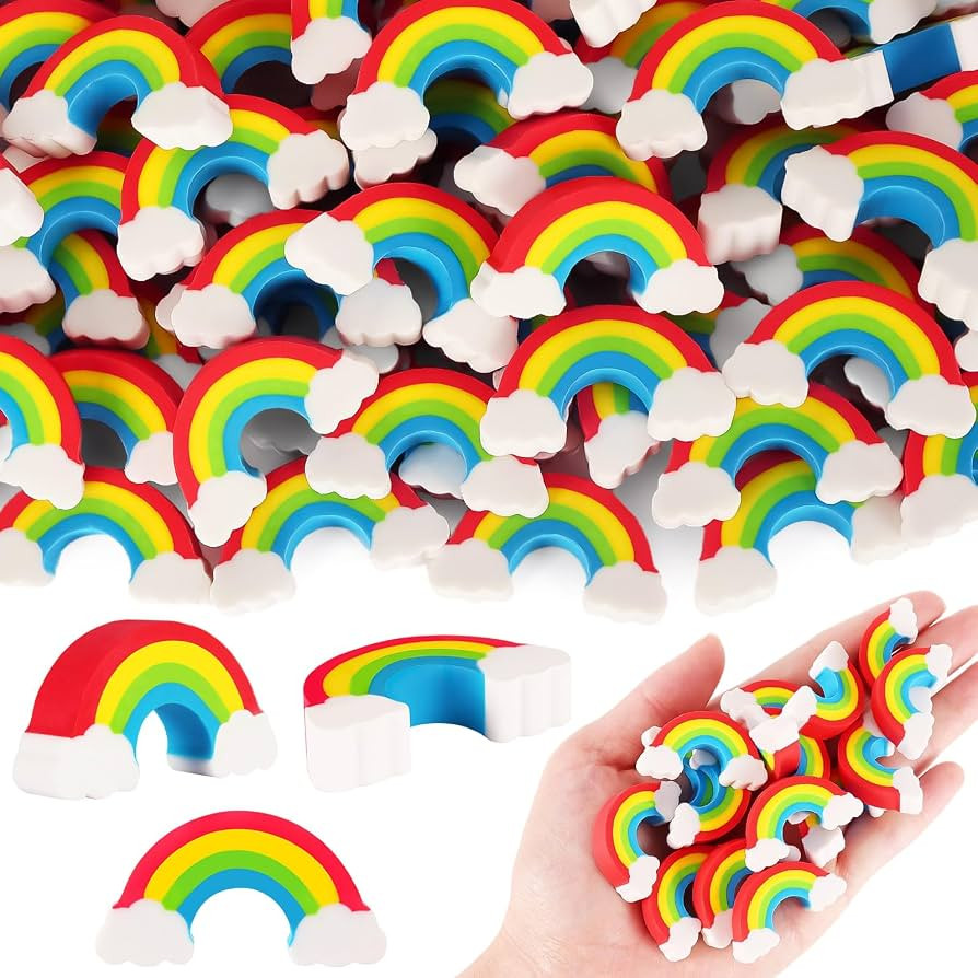 50 Pack Rainbow Erasers - Large, Fun, St. Patrick's Day Erasers for Kids, Classroom, Office, Home... | Amazon (US)