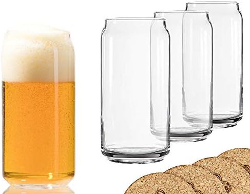 Ecodesign Drinkware Beer Glass Can Shaped 20 oz Beer Glasses 4 Pack w/coasters | Amazon (US)