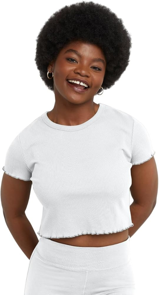 Hanes Womens Originals Rib Plus Cropped Tee, Ribbed Crewneck Crop Top, Plus Sizes | Amazon (US)