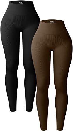 OQQ Women's 2 Piece Yoga Leggings Ribbed Seamless Workout High Waist Athletic Pants | Amazon (US)