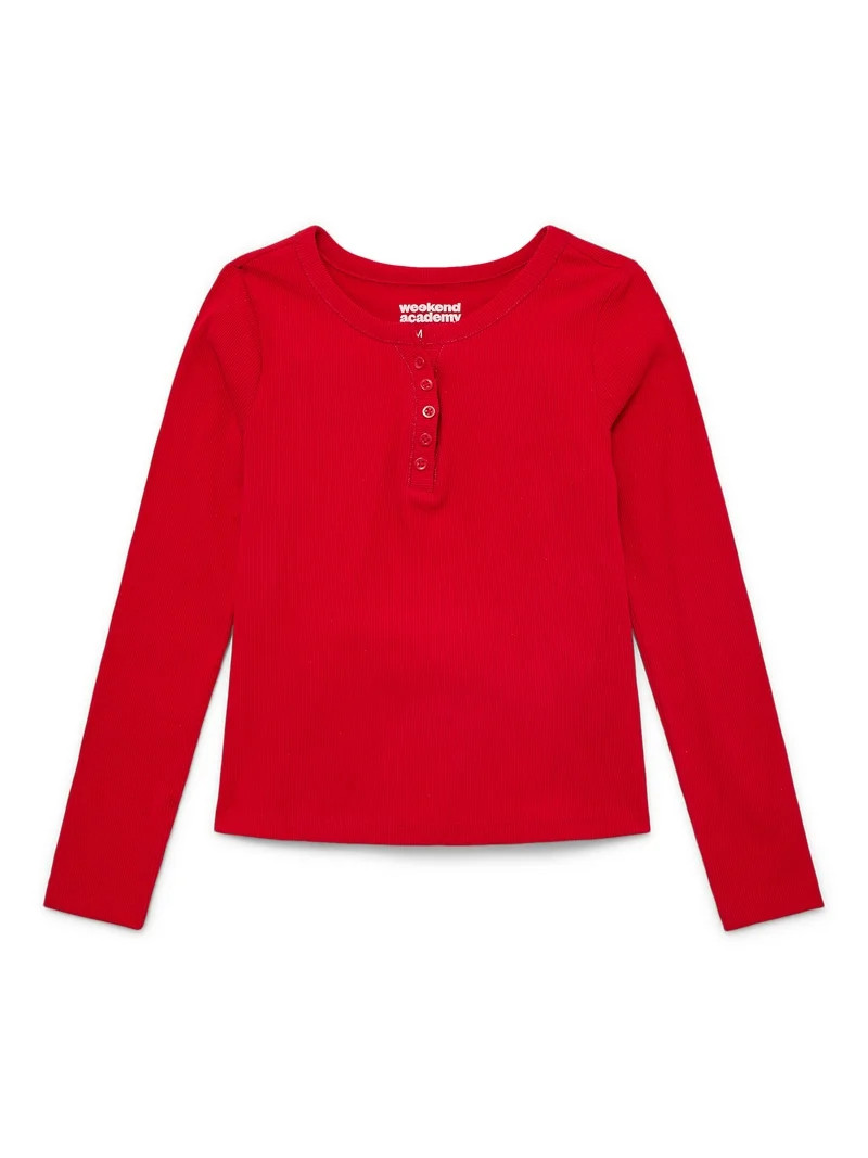 Weekend Academy Girls Henley Tee with Long Sleeves, Sizes 4-18 | Walmart (US)