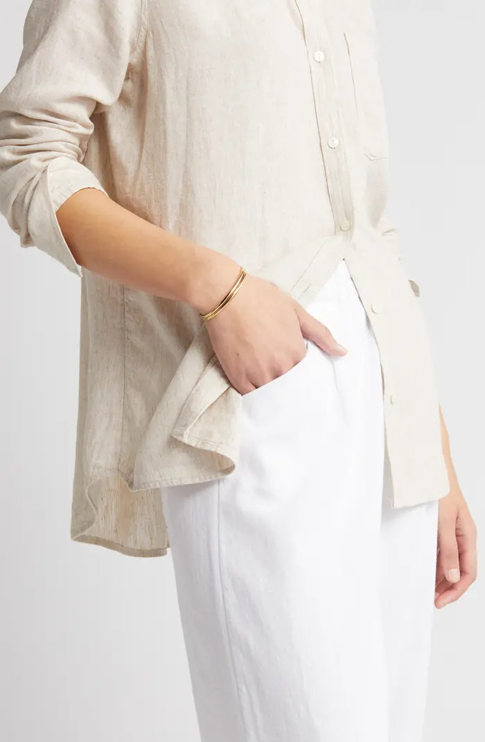 Casual Linen Blend Button-Up Shirt | Nordstrom
