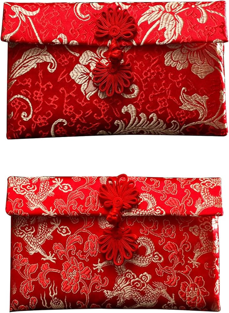 2-Pack Silk Red Envelopes, Dragon and Phoenix Embroidered Chinese Red Pocket, Lucky Money HongBao... | Amazon (US)