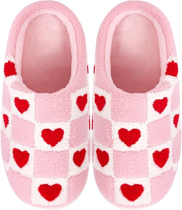 FANGARDEN Valentines Heart Slippers for Women Men, Fuzzy Memory Foam Cute House Slippers, Non-Sli... | Amazon (US)