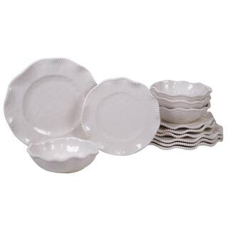Certified International Perlette 12-Piece Solid Cream Melamine Outdoor Dinnerware Set (Service fo... | The Home Depot
