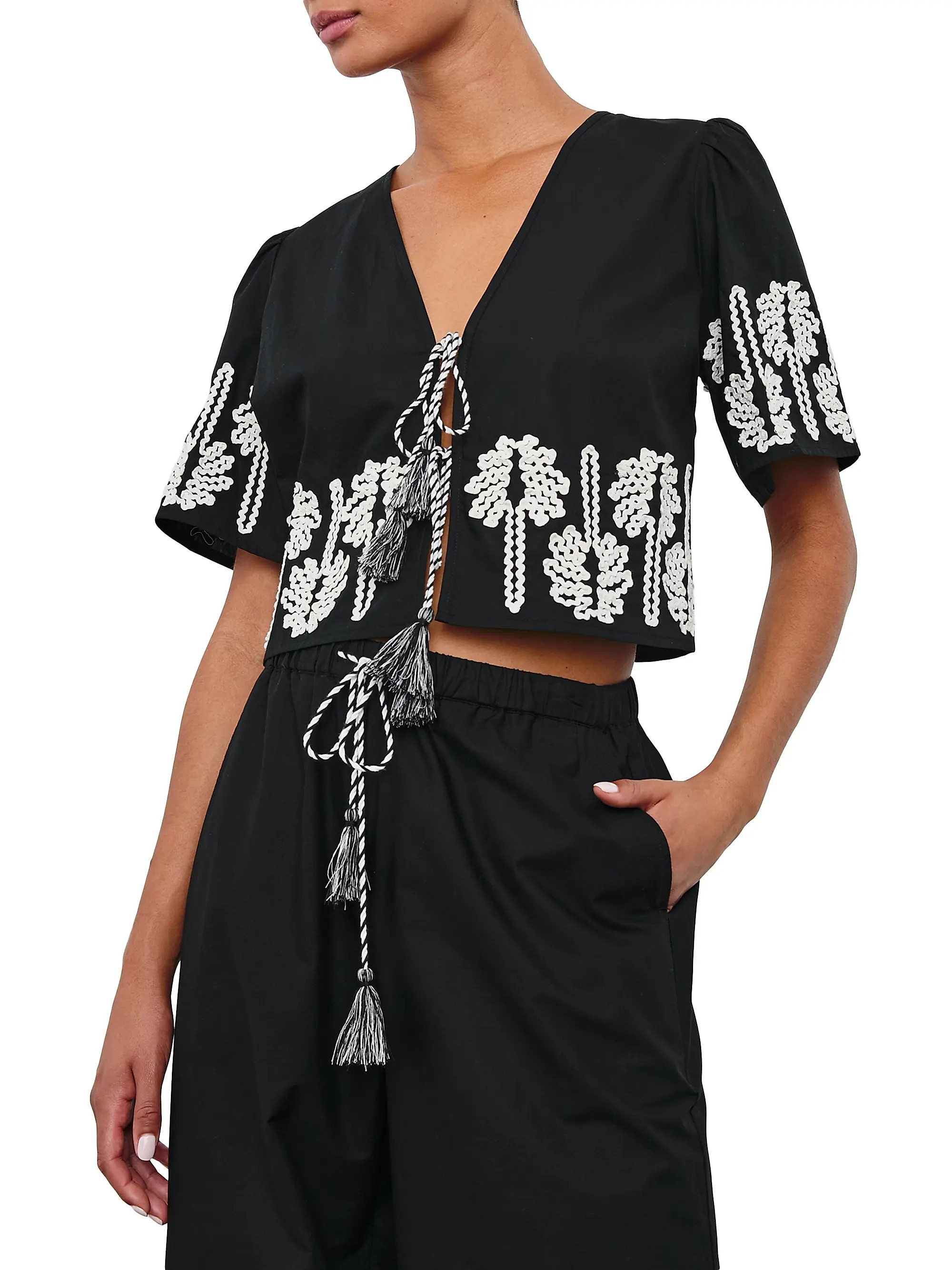 Pari Embroidered Cotton Crop Shirt | Saks Fifth Avenue