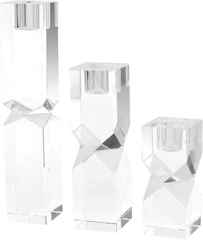 DONOUCLS Crystal Candle Holders Set of 3, Clear Taper Candle Holder Decor, Table Centerpieces for... | Amazon (US)