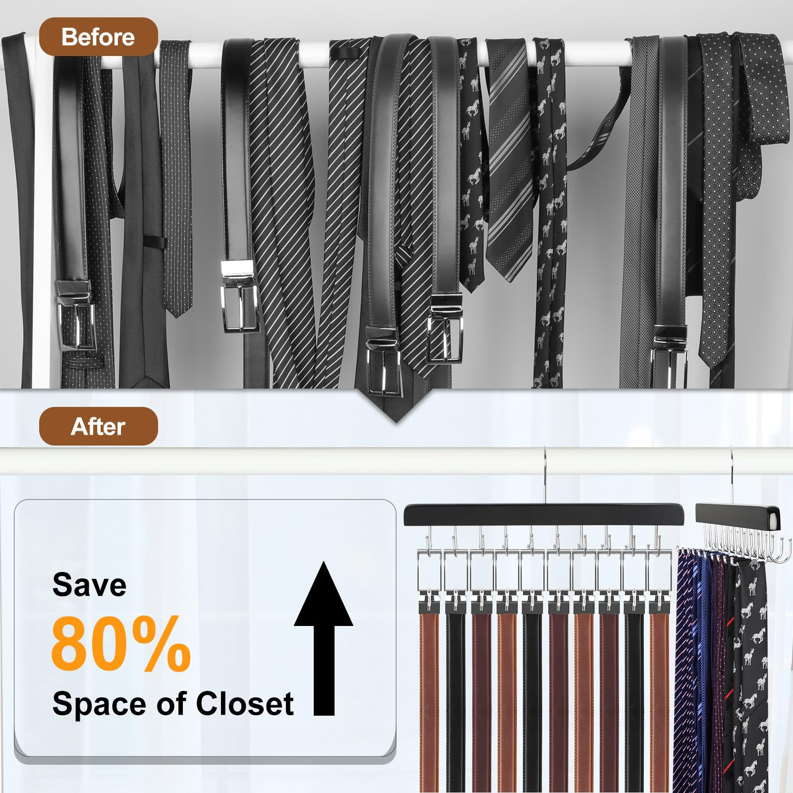 TOPIA HANGER 20 Hooks 2 in 1 Belt Tie Hanger for Closet Max 30 Belts with 30 Ties Capacity, Belt ... | Amazon (US)