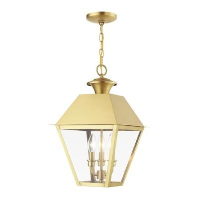 Livex Lighting Wentworth 3-Light Natural Brass Traditional Clear Glass Lantern /Outdoor Pendant L... | Lowe's