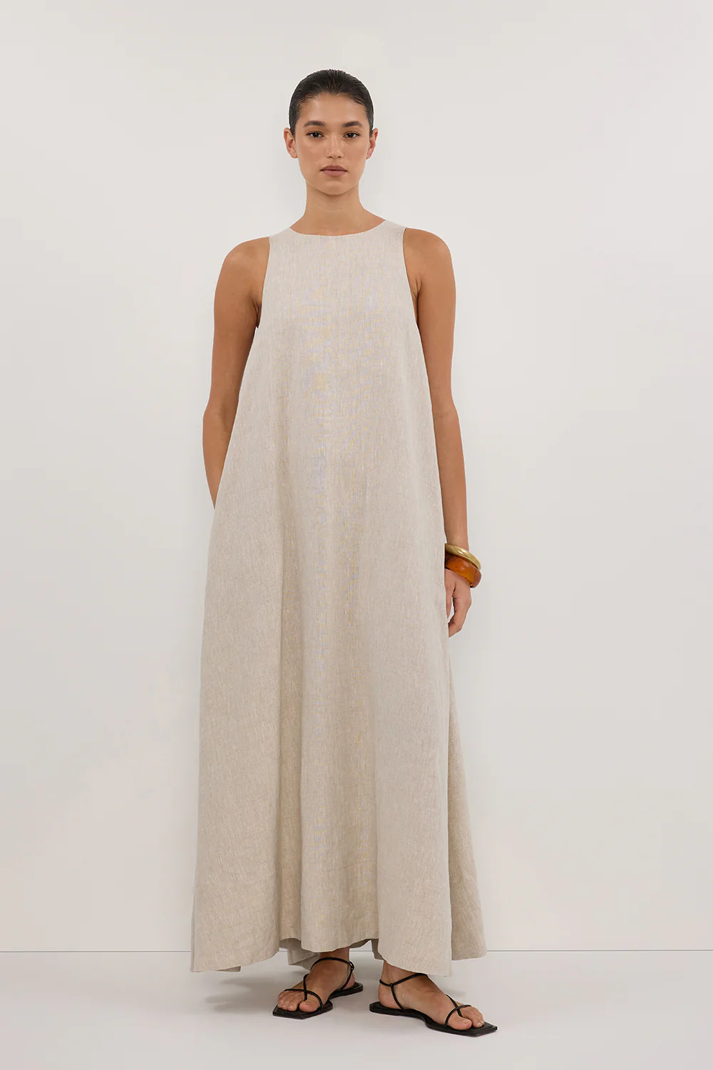 ISABELLE NATURAL LINEN MIDI DRESS | DISSH