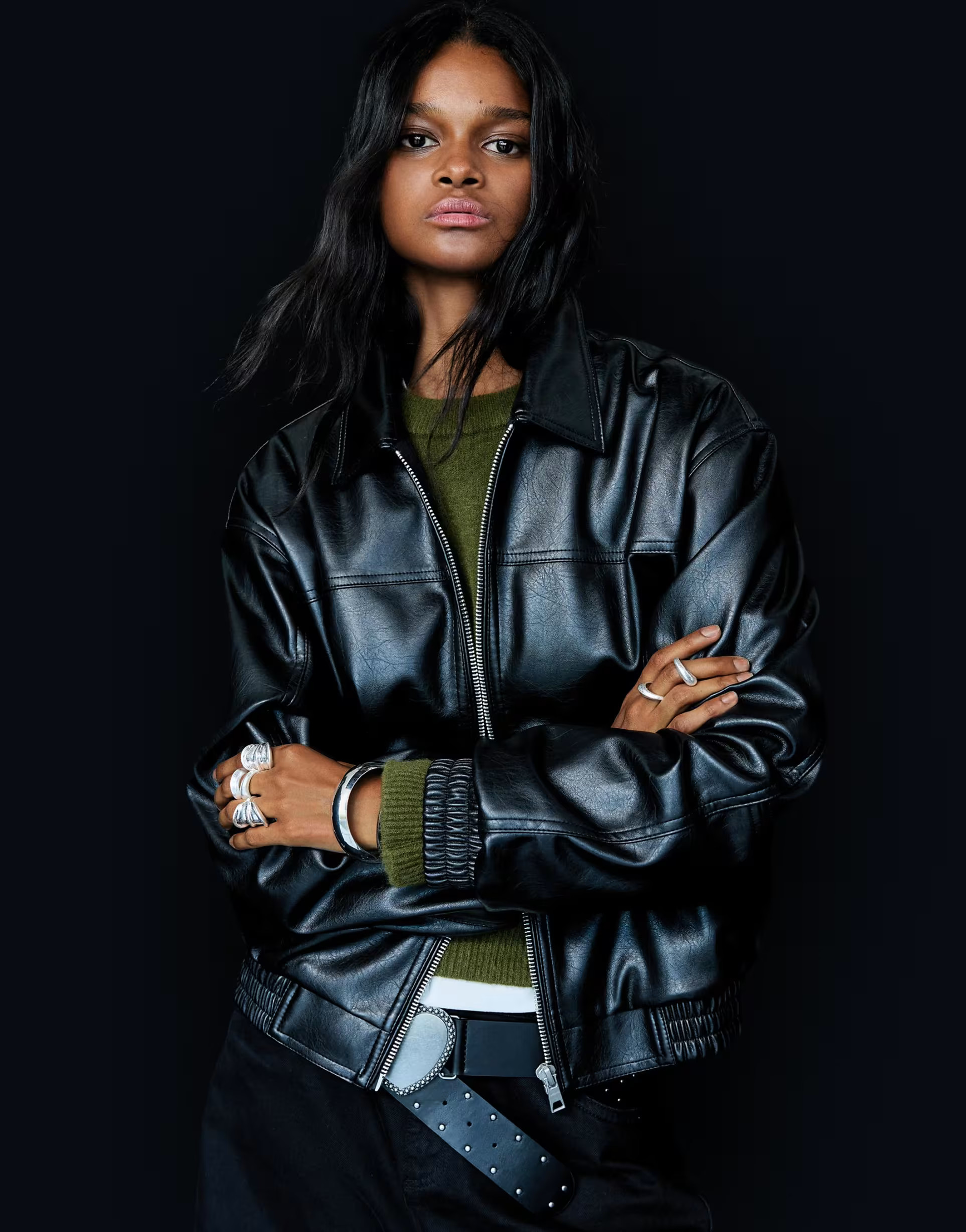 Bershka faux leather oversized jacket in black | ASOS (Global)