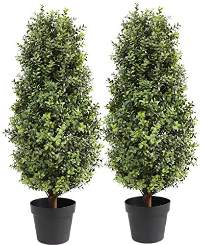 35inch Artificial Topiary Boxwood Tree, Faux Plants Outdoor 2 Packs Fake Bushes Faux Shrub, Artificial Topiary for Outdoors for Home Decor Indoor Front Porch | Amazon (US)