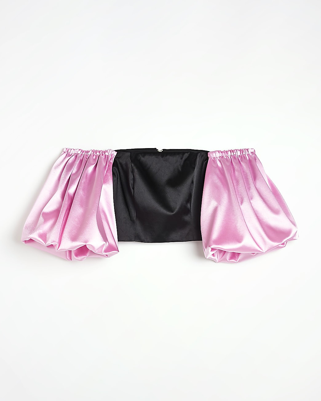 Black satin puff sleeve cropped top | River Island (US)