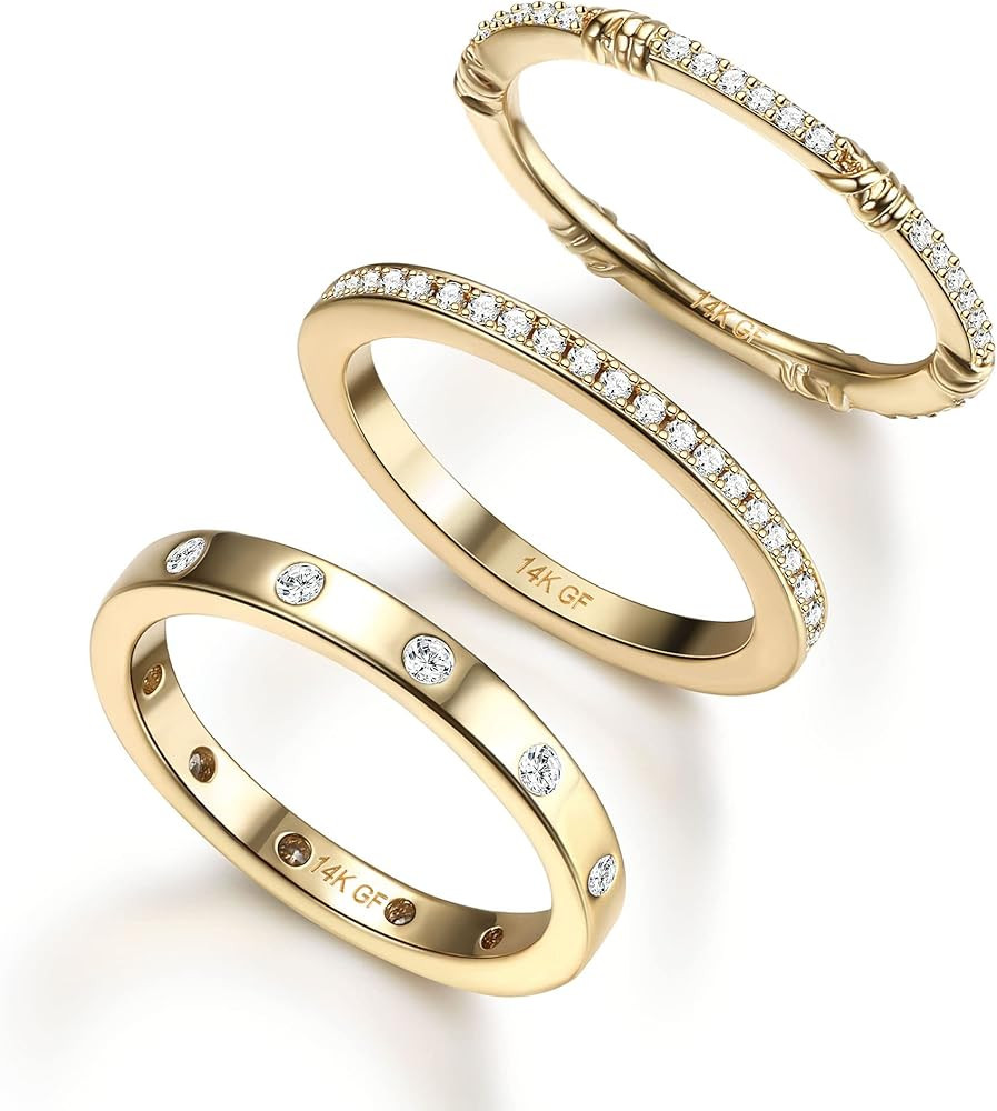 HAIAISO 14K Gold Plated Rings CZ Stacking Rings for Women Girls Stackable Band Ring Plain Stateme... | Amazon (US)