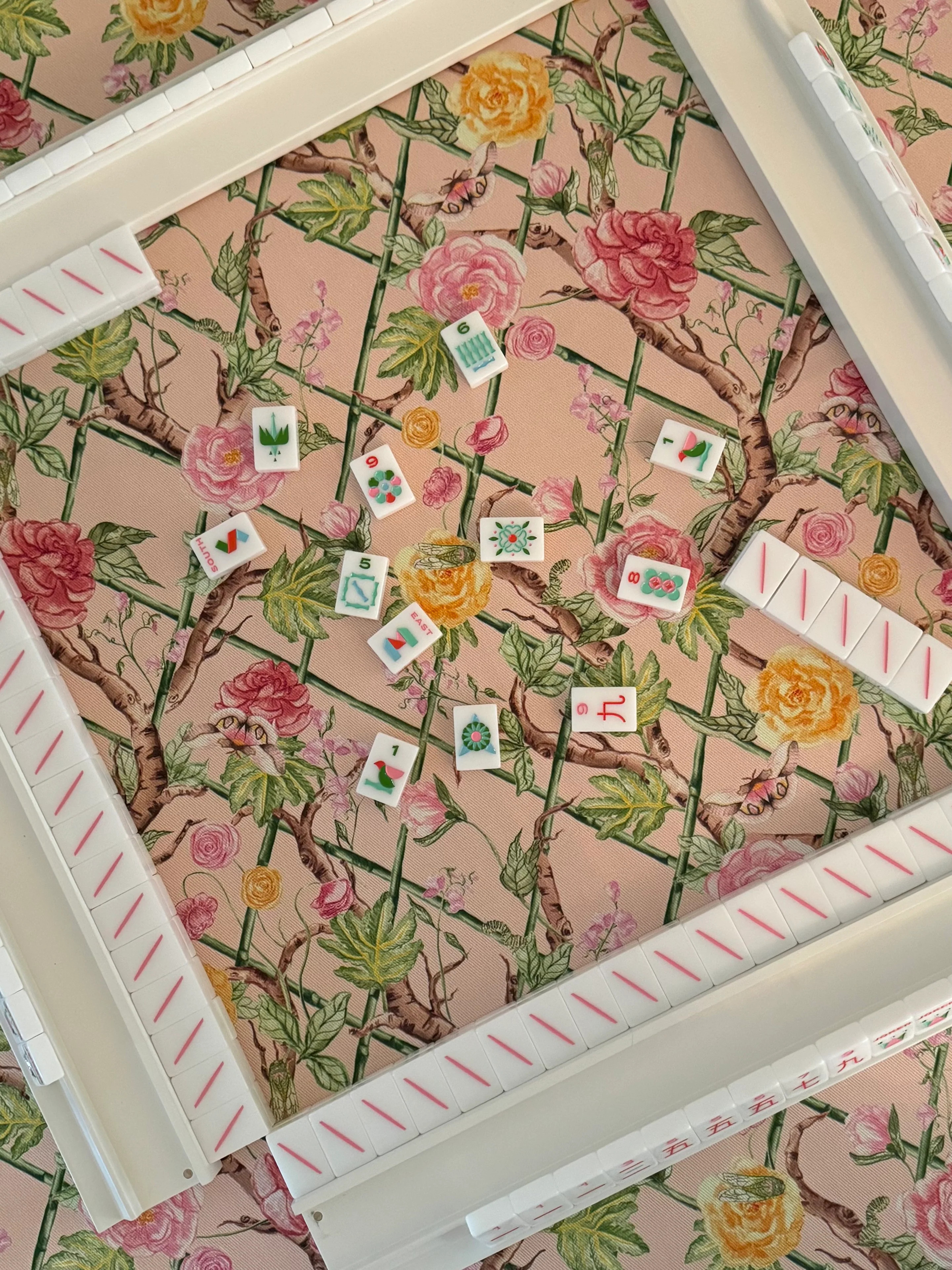 Scalloped Square Table Topper | Climbing Roses - Blush | Frances Fields Home