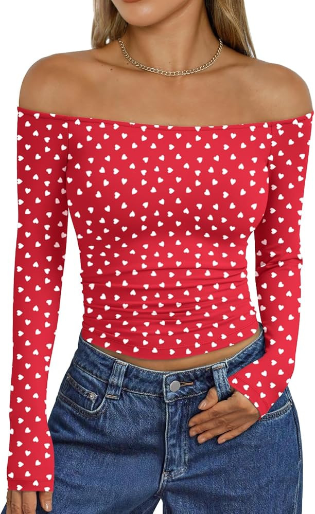 Trendy Queen Womens Long Sleeve Off The Shoulder Tops Going Out Cute Basic Y2K Fall Fashion 2026 ... | Amazon (US)
