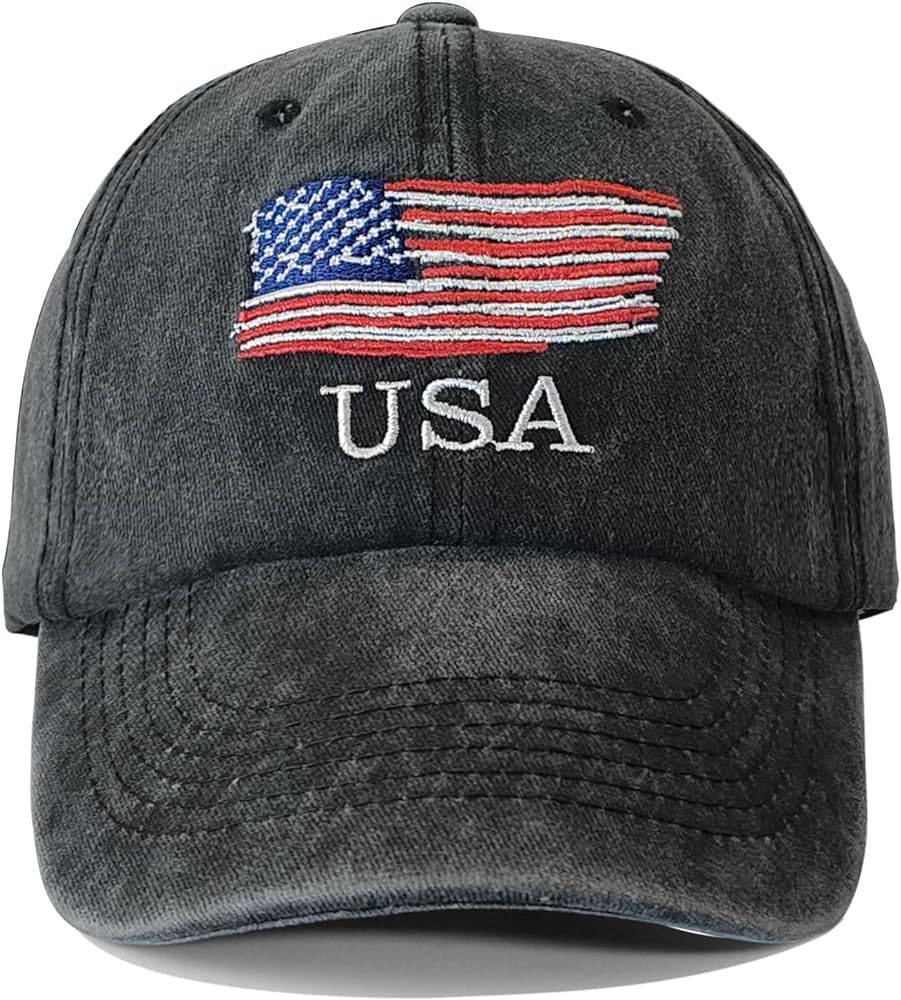 American Flag Hat for Men Women, Patriotic USA Hat Vintage Embroidery Adjustable Baseball Cap for... | Amazon (US)