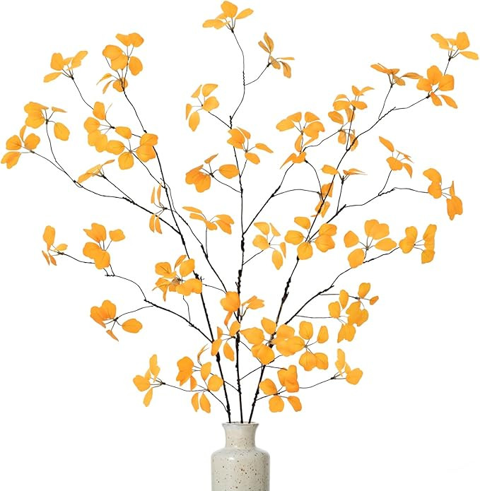 3Pcs Fall Leaves Stems, 35" Autunm Fall Floral Stems Faux Orange Greenery Plants Stems for Vase H... | Amazon (US)