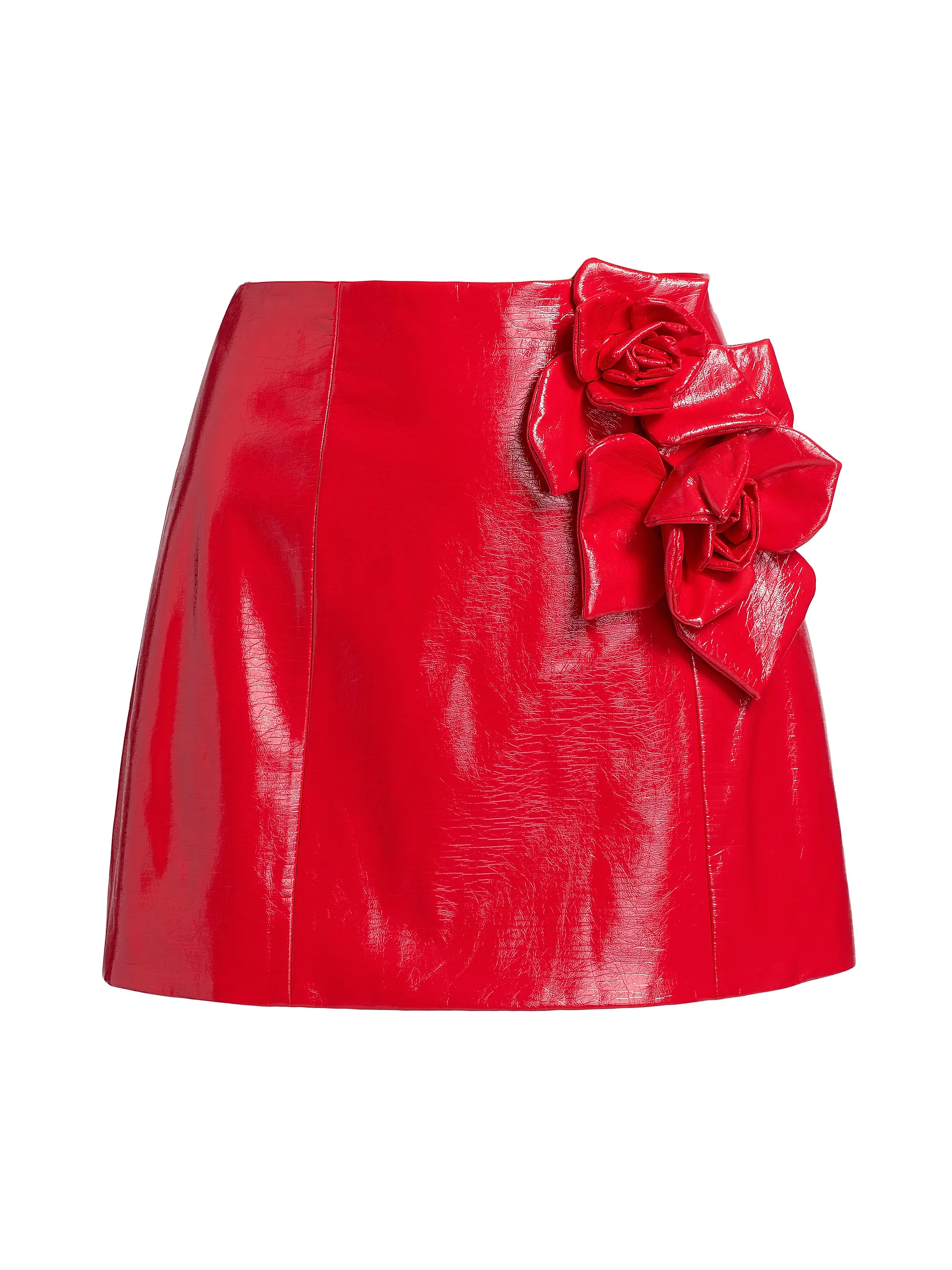 Aknvas Liva Rose-Appliqué Faux-Leather Miniskirt | Saks Fifth Avenue | Saks Fifth Avenue