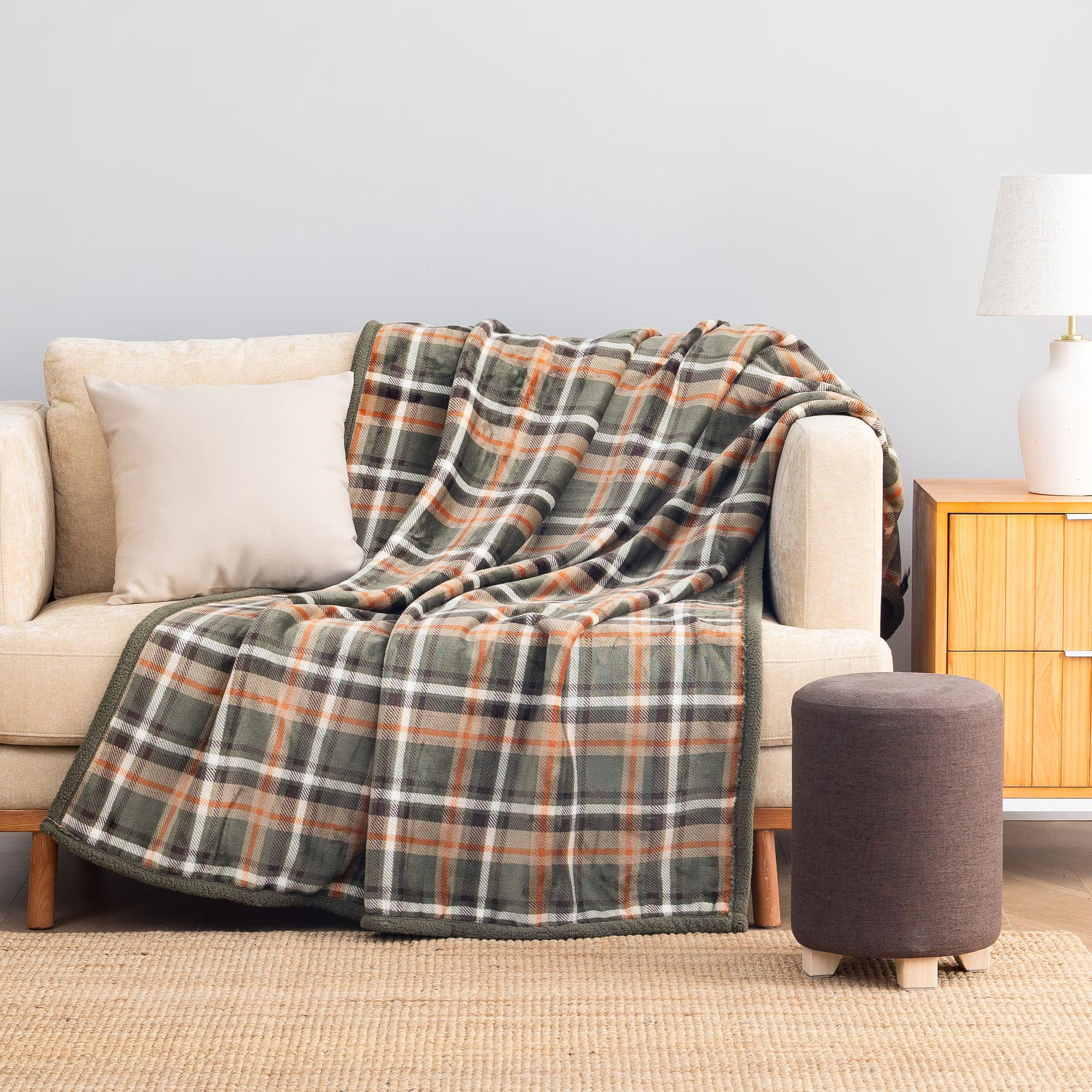 Berkshire Life Cozy Soft Reversible Plush-to-Sherpa Oversized Couch Throw Blanket, Rust Plaid, 50 x 70 in | Walmart (US)