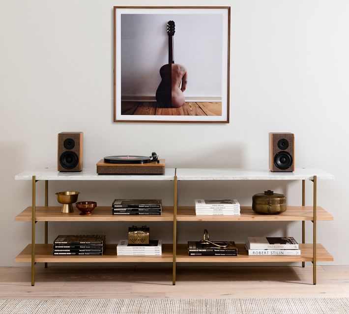 Modern 74" Marble/Wood Media Console | Pottery Barn (US)