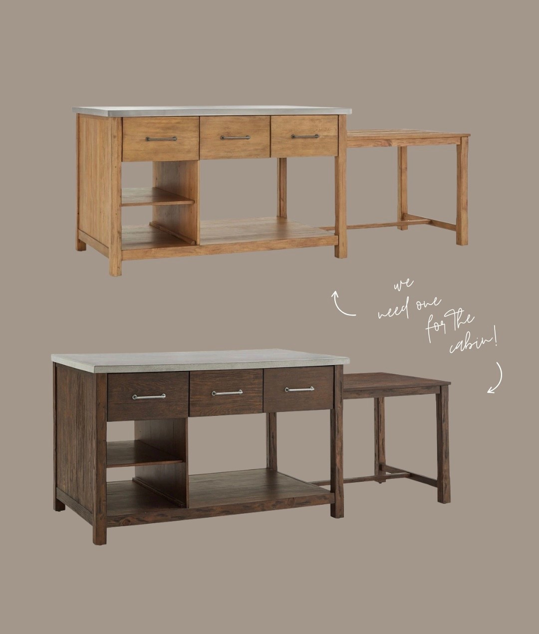 Loving these islands with a pullout table for small spaces! The cabin doesn’t have room for a dining room table so this is perfect! Different color options and tops to choose from!

Kitchens, kitchen islands, kitchen ideas, designer look for less, pottery barn style, interior design, home decor

#LTKSaleAlert #LTKHome