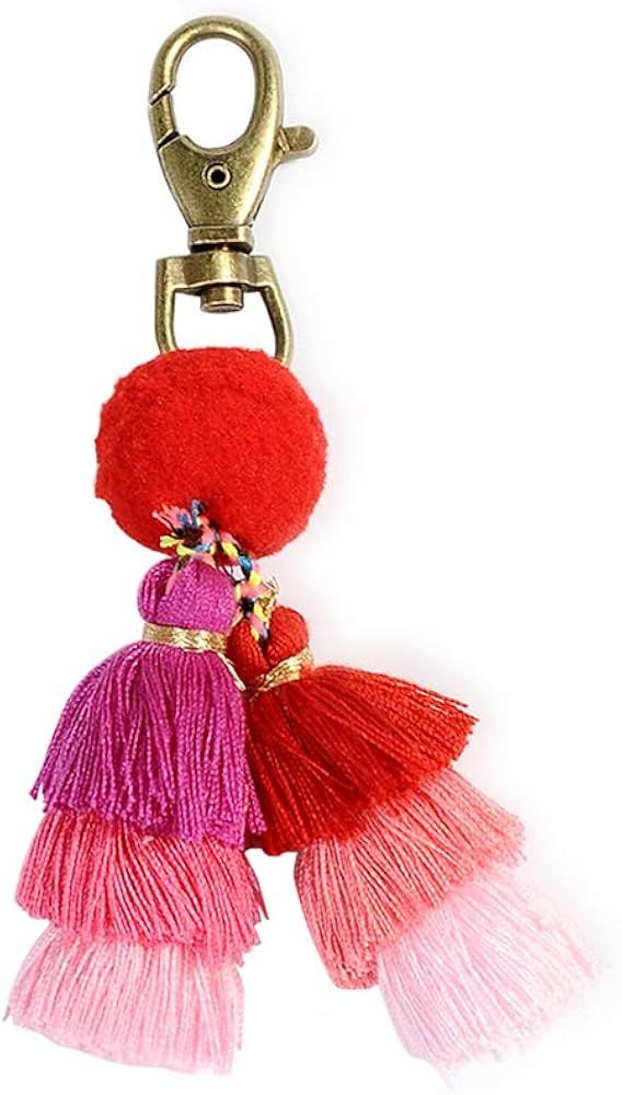 Pom Pom Tassel Keychain for Women - Car Mirror Hanging Keyring Accessories, Bag Charm for Sisters... | Amazon (US)