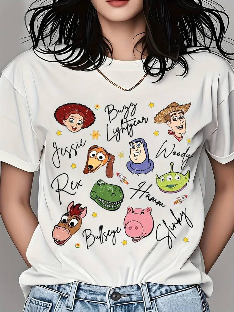 Disney DisneyDisney Pixar Characters T-Shirt For Women - Jessie, Buzz Lightyear, Woody, Rex, Hamm... | SHEIN
