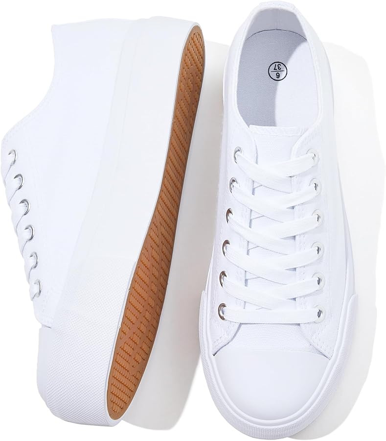 SERNIAL Womens White Platform Sneakers Low Top Platform Shoes Black Canvas Shoes for Women | Amazon (US)