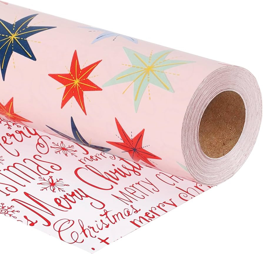 BIOBROWN Reversible Vintage Christmas Wrapping Paper Roll with Trim Ribbon 17 Inch X 40 Feet (56.... | Amazon (US)