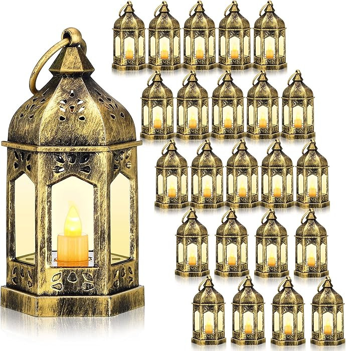 Hortsun 24 Pcs Mini Ramadan Vintage LED Lantern for Centerpiece Wedding Decorative Lantern with F... | Amazon (US)