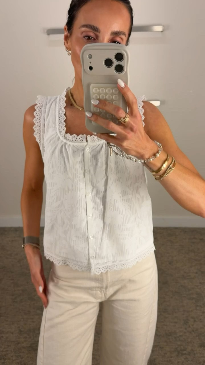 love an easy neutral outfit that still feels elevated. this lace detail top with the cream denim and sandals is such a good everyday summer look

neutral outfit inspo, cream denim outfit, summer style, effortless outfits, elevated casual look, lace trim top, chic everyday outfit, casual summer fashion, minimalist style, wide leg jeans, resort wear vibes, spring and summer outfits, european inspired style, comfy chic fashion, everyday style finds, annabrstyle

#LTKootd #LTKSeasonal #LTKOver40