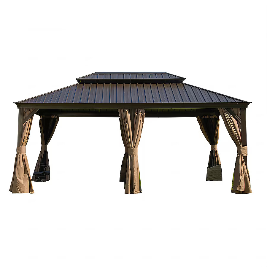 13.06-ft x 9.75-ft Rectangle Khaki Metal Polyester Roof Semi-permanent Gazebo | Lowe's