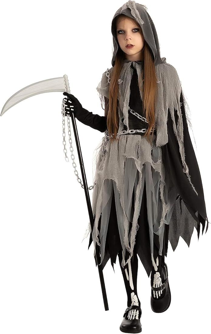 Girl Grim Reaper Costume with Gloves and Tights Glow in the Dark, Scary Halloween Costume for Par... | Amazon (CA)