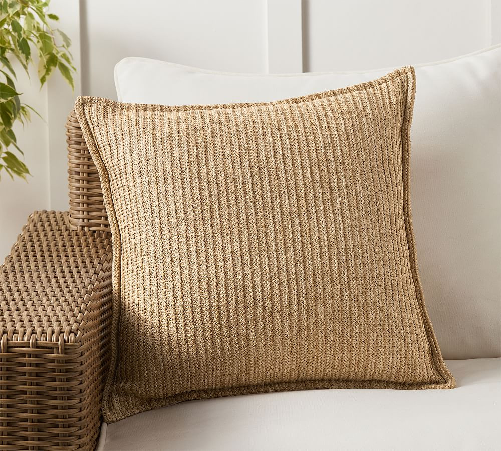 Faux Natural Fiber Flange Outdoor Pillow | Pottery Barn (US)