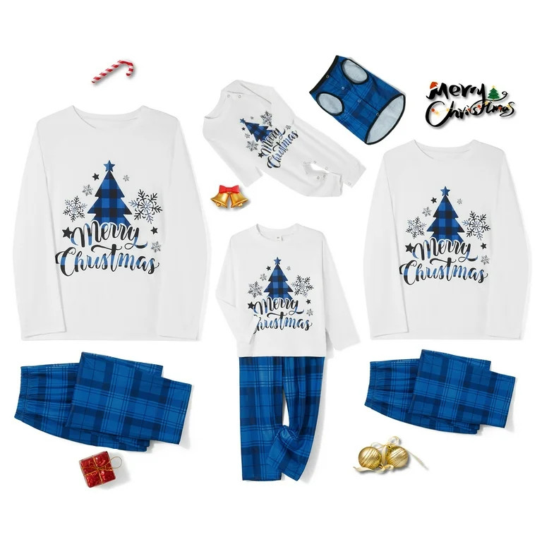 Argulvti Family Matching Christmas Pajamas, Christmas TreeLetter Print Long-Sleeved Tops + Plaid ... | Walmart (US)