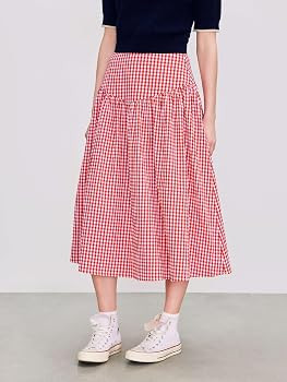 CIDER Gingham Long Skirts for Women Maxi Plaid Skirt A Line High Waist Summer Skirts Casual Trend... | Amazon (US)