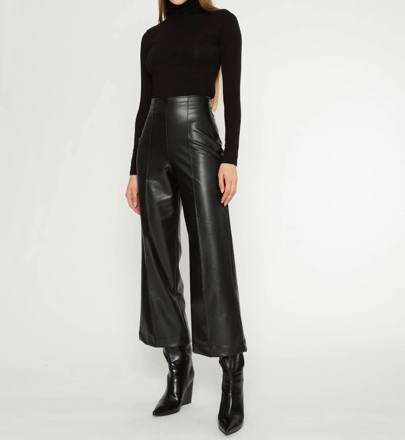 Vegan Leather Straight Leg Pant In Black | Shop Simon