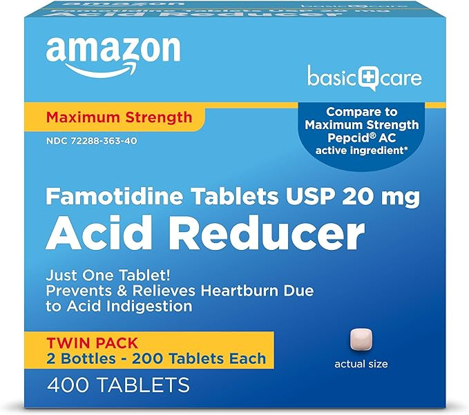 Amazon Basic Care Maximum Strength Famotidine Tablets, 20 mg, Acid Reducer for Heartburn Relief, ... | Amazon (US)