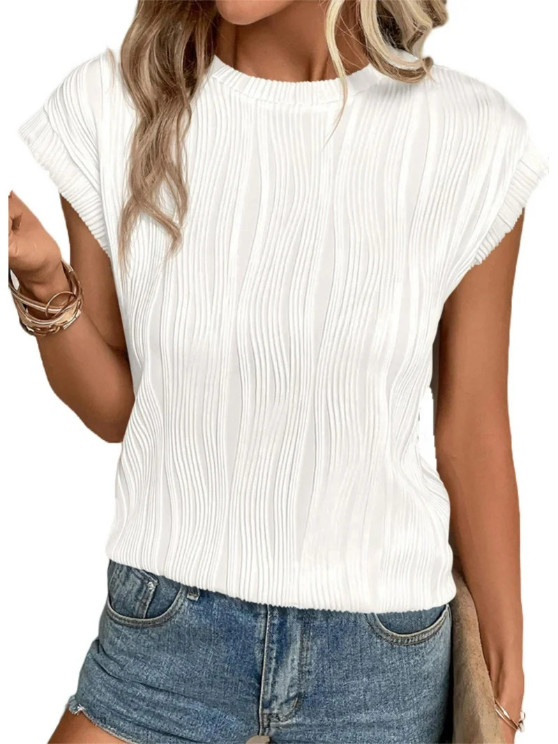 PRETTYGARDEN Women's Summer Going Out Tops Dressy Casual Crewneck Short Sleeve Textured Basic Cut... | Walmart (US)