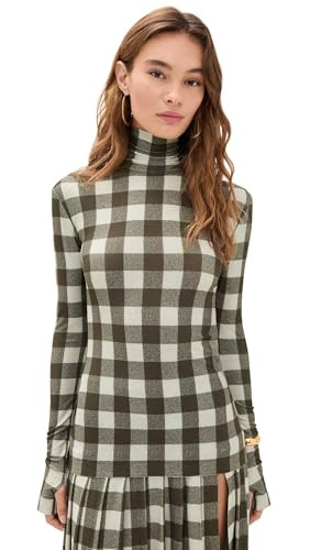 Norma Kamali Women's Slim Fit Long Sleeve Turtle Top, Bark Box Plaid, XS | Amazon (US)