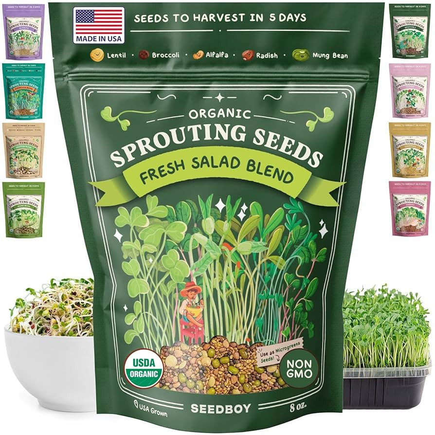 Seedboy Organic Sprouting Seeds - Salad Blend Variety- Non-GMO, USA Grown Microgreens Mix - Alfal... | Amazon (US)