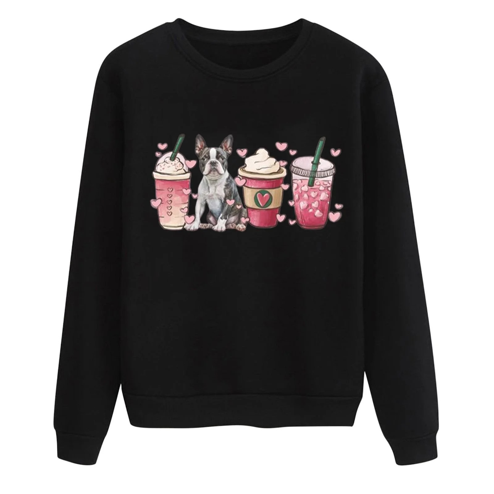 Womens Valentine'S Day T Shirts Print Crewneck Long Sleeved Ladies Clothing,Black,L | Walmart (US)