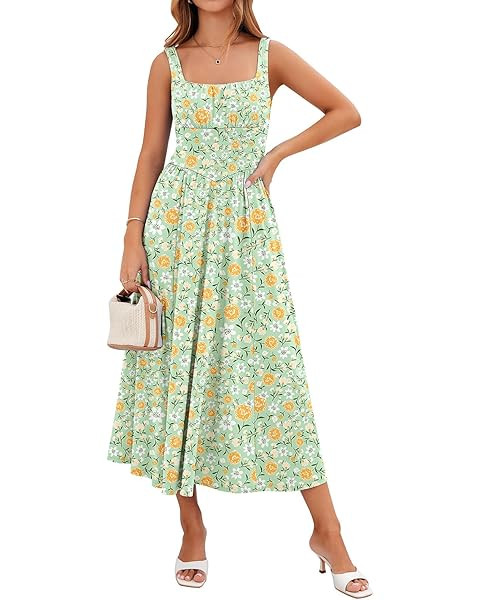 Sureple Midi Dresses for Women 2026 Spring Square Neck Tank Sleeveless A Line Casual Summer Sundr... | Amazon (US)