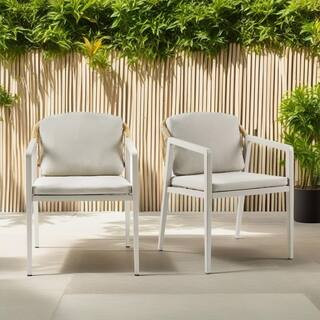 Noble House Patio PE Rattan Woven Rope Backrest and Gray Metal Frame Outdoor Dining Chair with Gr... | The Home Depot