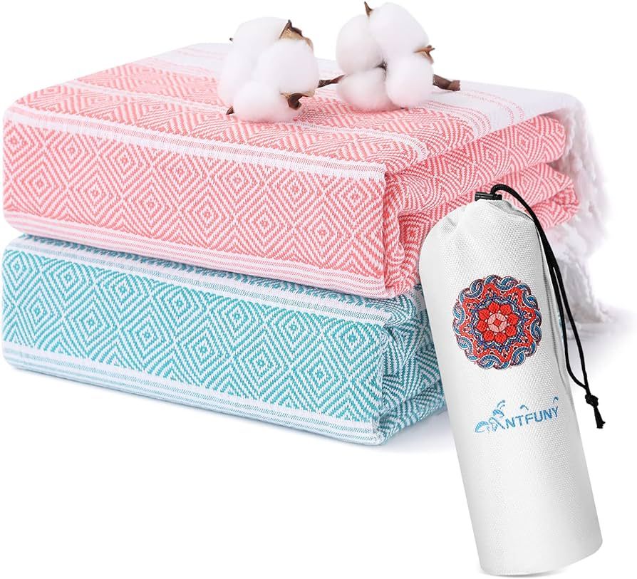 2 Packs Cotton Turkish Beach Towels Quick Dry Sand Free Oversized Bath Pool Swim Towel Large Extr... | Amazon (US)
