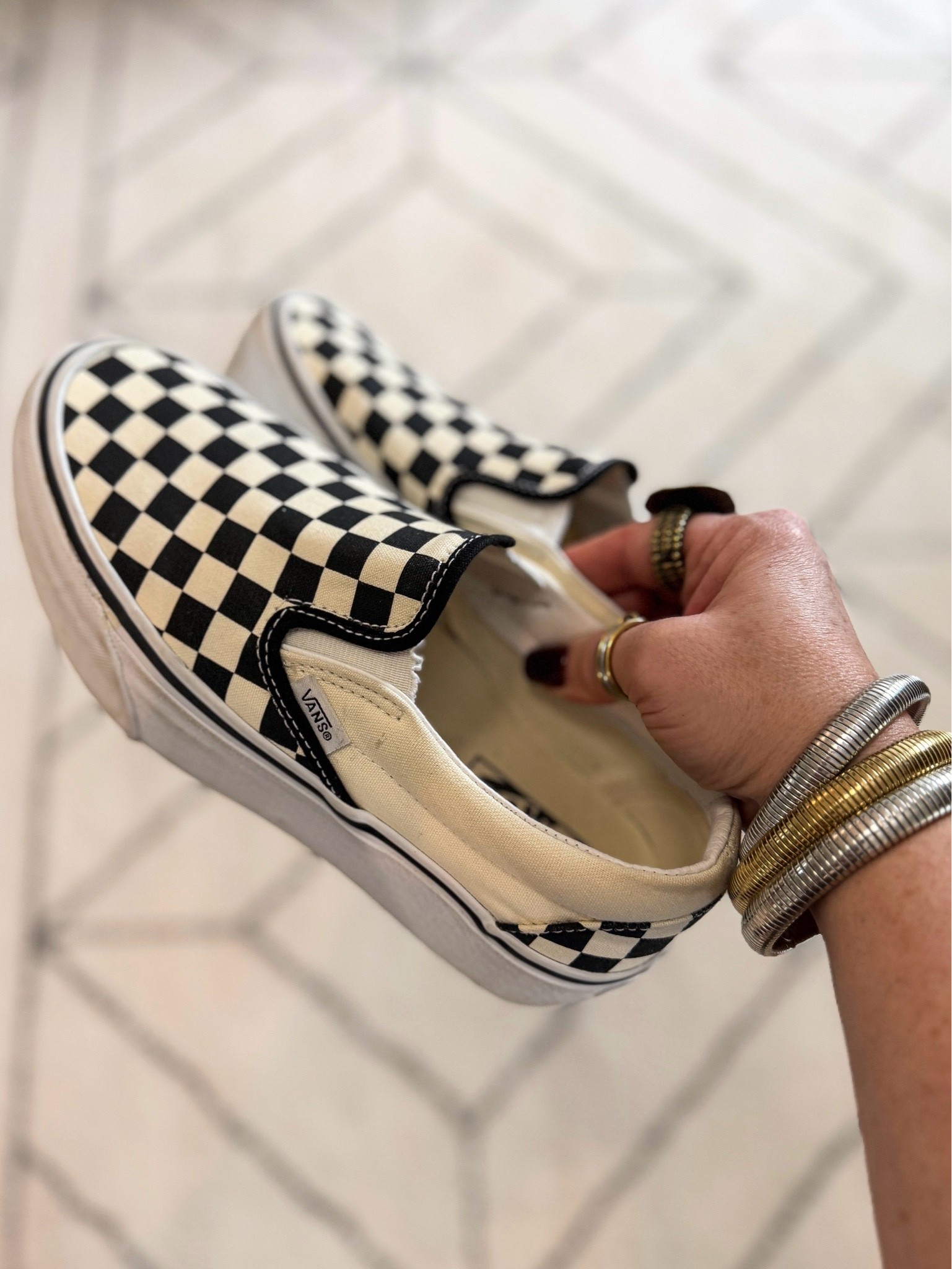 There’s a reason these are a classic! I’ve had mine for over half a decade now! I just went with my normal size 8 in these! ￼
Checkered Vans are back. 🙌🏻

#LTKOver40 #LTKmomlife #LTKActive
