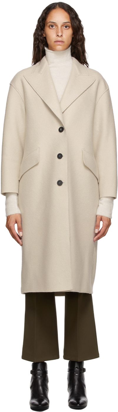 Beige Pressed Virgin Wool Great Coat | SSENSE