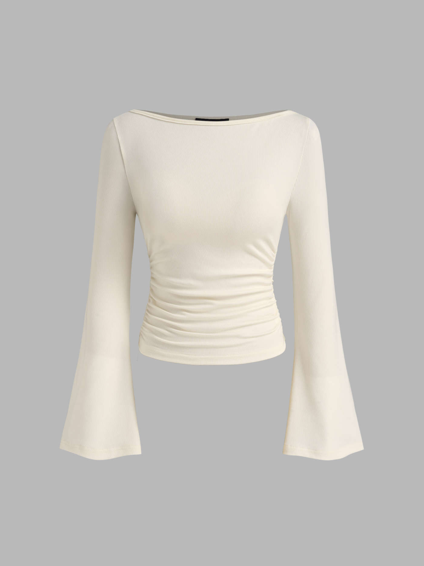 Boat Neck Solid Ruched Long Sleeve Tee | Cider