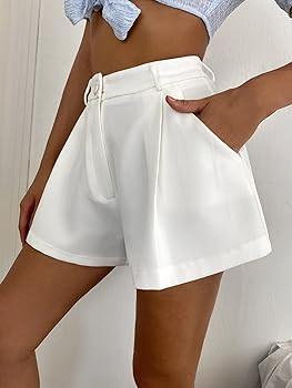 Floerns Women's Solid High Waisted Wide Leg Casual Pleated Shorts with Pocket | Amazon (US)